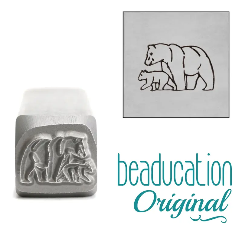 11Mm Mama & Baby Bear Walking Left Metal Stamp – Beaducation Signature Design 1