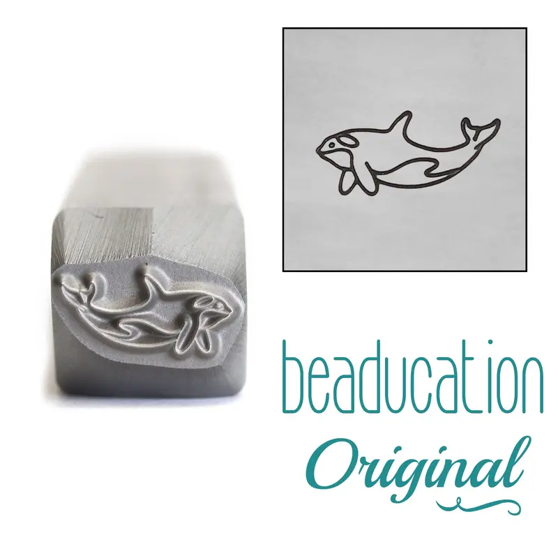 11Mm Orca Whale Swimming Left Metal Stamp – Beaducation Original 1