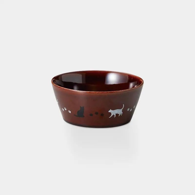 13 Cm Glow-In-The-Dark Cat Bowl – Brown Finish | Mino Ware Ceramic 1