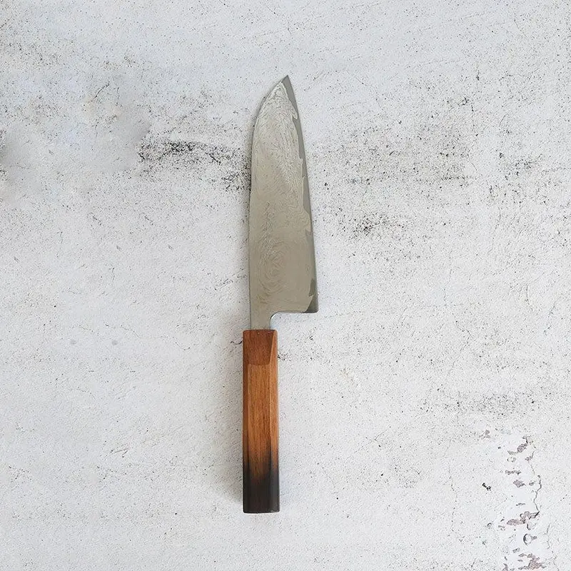 165Mm Suminagashi Santoku Knife With Oak Handle & Kakishibu Finish | Yoshihiro • Sakai Forged Blades 1