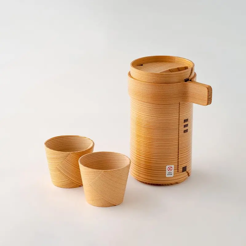 3-Piece Sake Set – 360Ml Bottle + 2 Cups | Odate Magewappa Woodcraft | Kurikyu 1