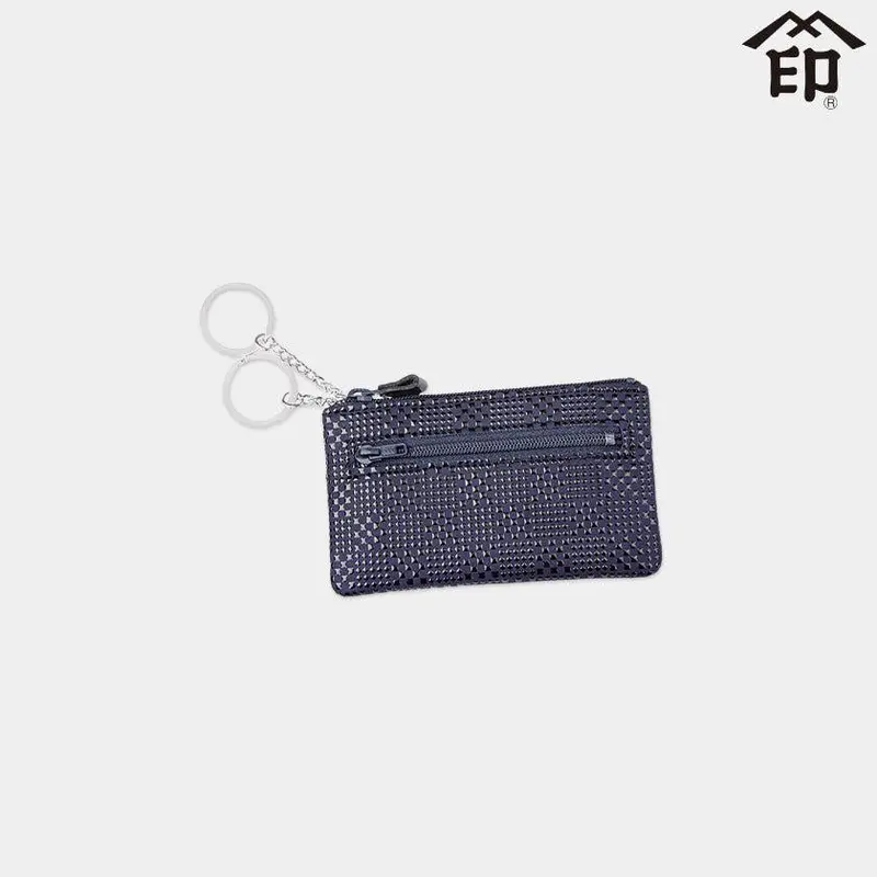 4703 B Fine Checkerboard Key Case – Navy & Black Koushu Inden Leather 1