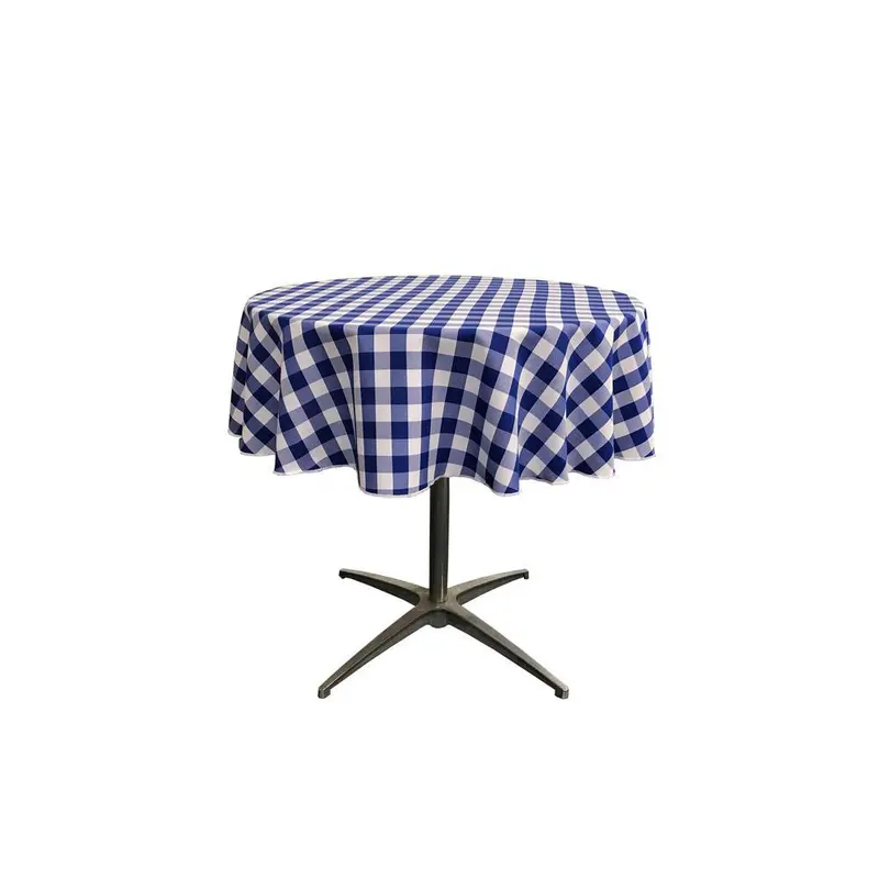 51-Inch White And Royal Blue Checkered Polyester Round Tablecloth – Dual-Tone Design 1