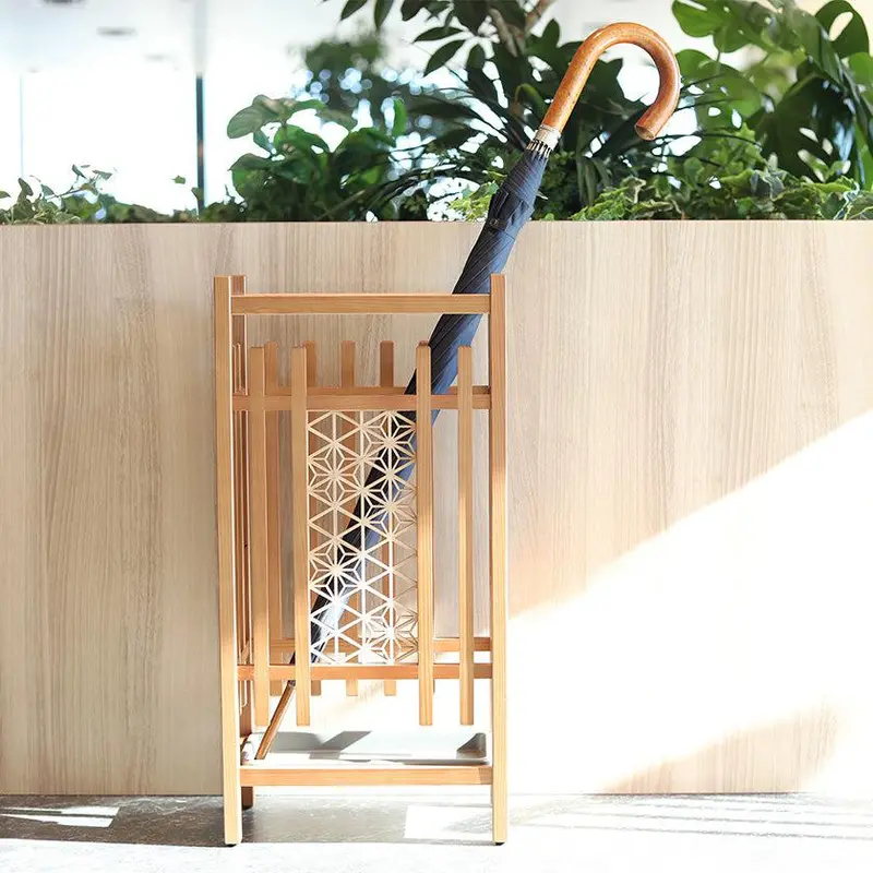 Akita Cedar Kumiko Umbrella Stand – Asanoha Pattern | Hand-Cut Wood Lattice 1