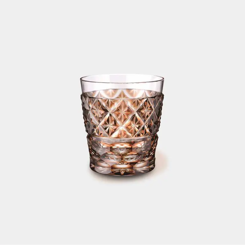 Antique-Style Brown Satsuma Cut Glass | Artisanal Kiriko Piece | Paulownia Display Box 1