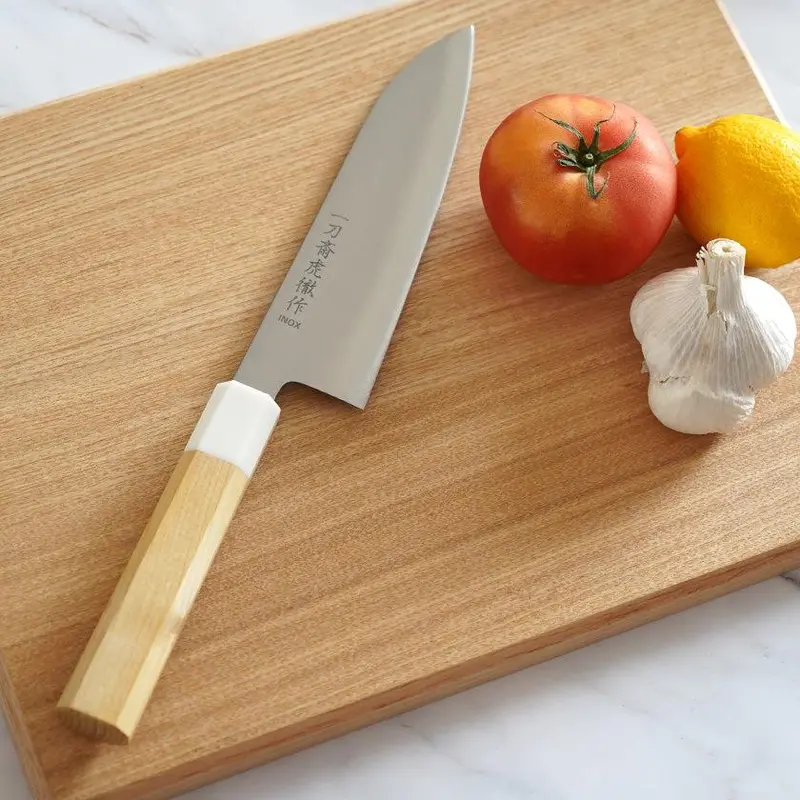 Aomori Hiba Santoku Chef Knife – 180Mm Octagonal Handle With Marble Ring 1