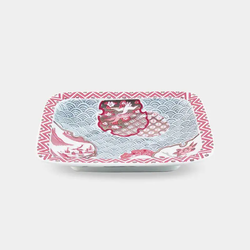 Aperture Long-Angle Platter – Hayashikuro Kiln, Antique Imari-Arita Porcelain (Crimson) 1