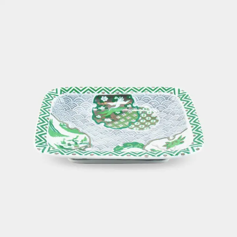 Aperture Long-Angle Platter – Hayashikuro Kiln, Antique Imari-Arita Porcelain (Emerald) 1