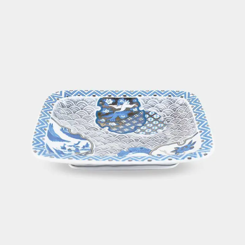 Aperture Long-Angle Platter – Hayashikuro Kiln, Antique Imari-Arita Porcelain (Indigo) 1