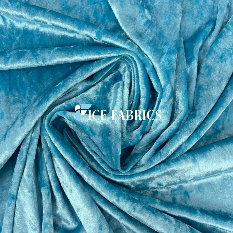 Aqua Stretch Crushed Velvet Fabric By The Roll 1