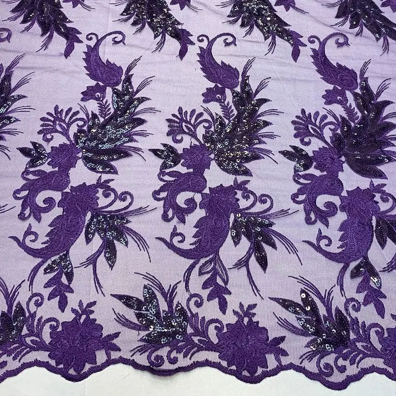 Artisan-Crafted Floral Mesh Lace – Hand Embroidered Yardage 1