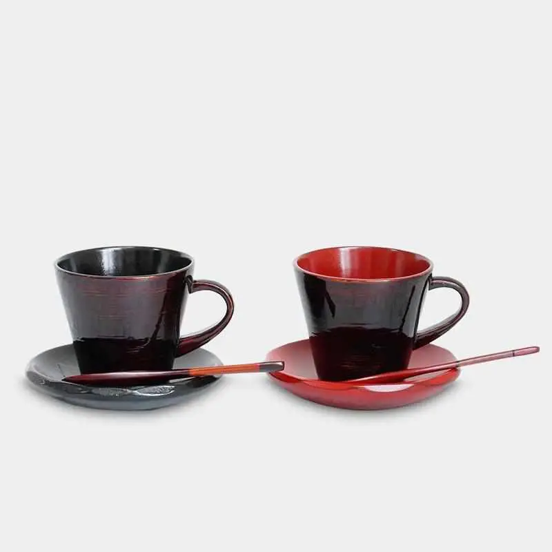 Artisanal Coffee Cup Set – 2-Piece Lacquered Wood | Yakumo 1