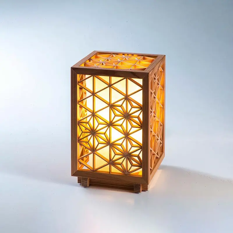 Asanoha Pattern Mini Lantern – Kumiko Woodwork Lighting Accent (Small Size) 1