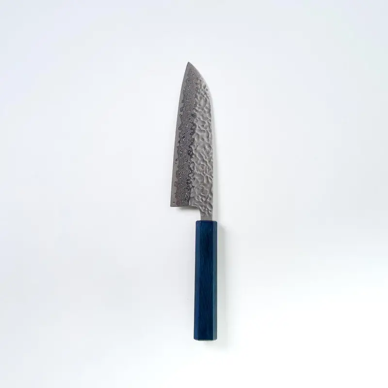 Aus10 Damascus Chef Knife – Hand-Forged Blade With Indigo-Stained Oak Grip (Becos Original) 1