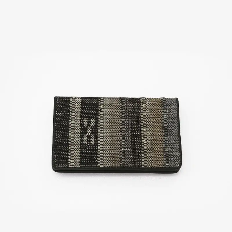 Ayapani Card Holder In Gray-Brown – Compact Yaeyama Minsah Leather-Fabric Hybrid By Azamiya 1