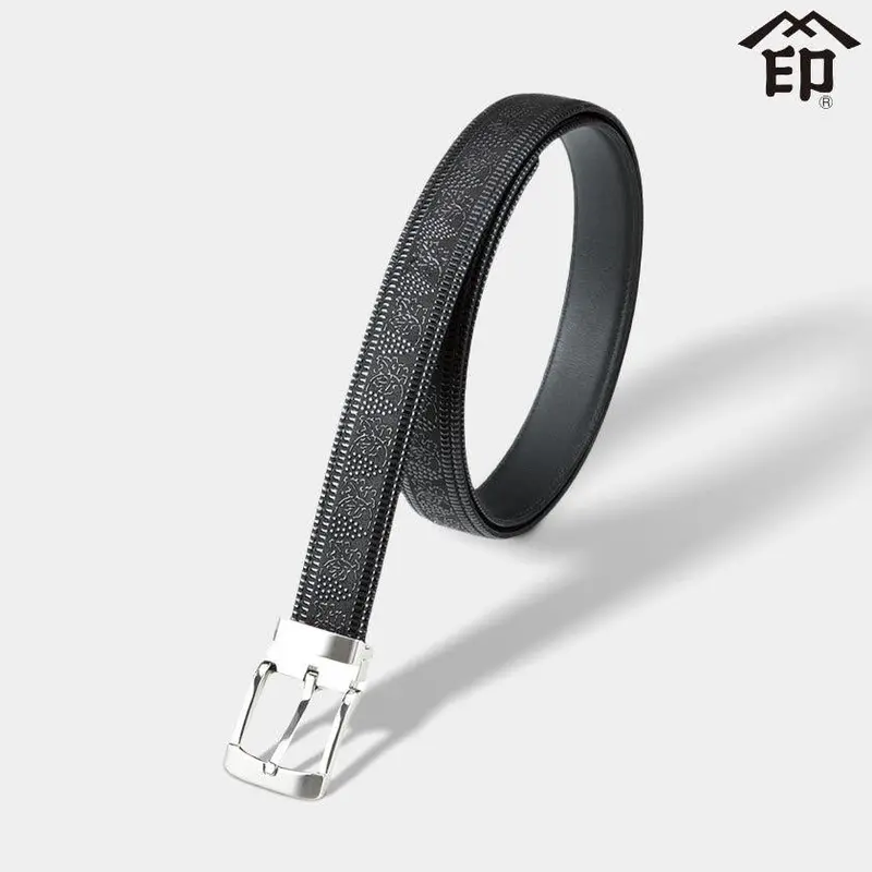 B30L Grape Motif Fashion Belt In Black-On-Black Lacquered Deerskin | Koushu Inden By Inden-Ya 1