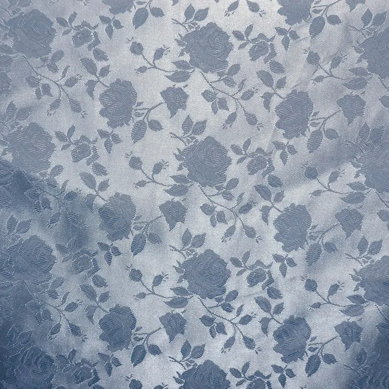 Baby Blue Floral Brocade Jacquard Satin Fabric 1