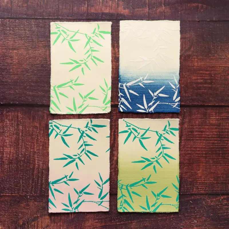 Bamboo Grass Pattern Postcard Set – Four-Tone Edition (White, Blue, Pink, Green) | Karagen X Karakami 1