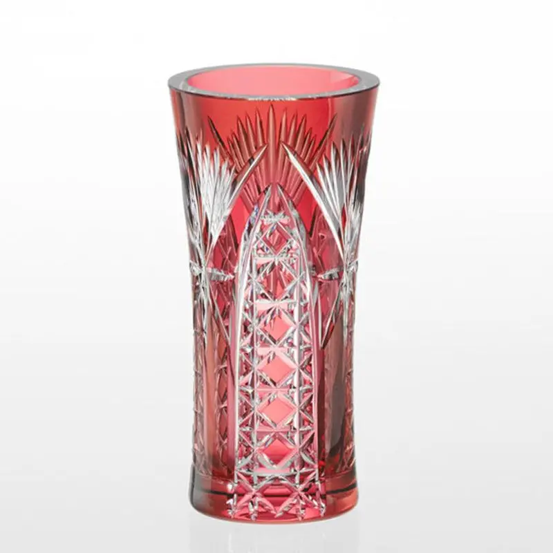 Bamboo Leaves Vase – Tetragonal Basket Weave Pattern, Edo Kiriko By Kagami Crystal 1