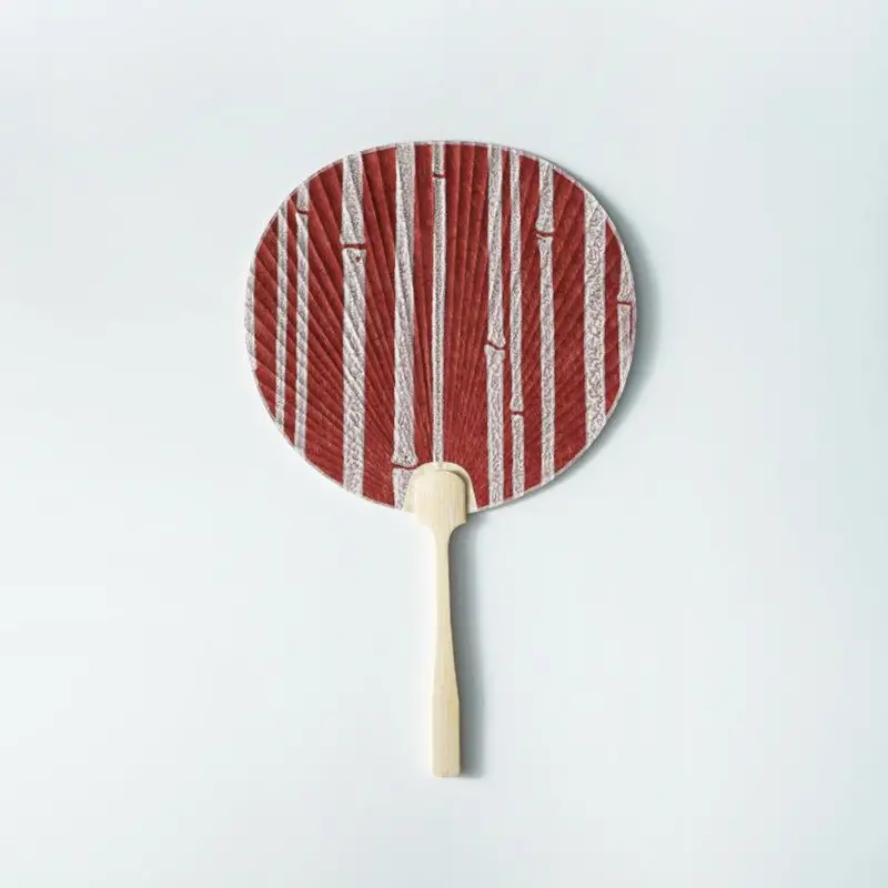 Bamboo Motif Uchiwa In Red (Small) – Karagen Bamboo-Fiber Fan By Karakami 1