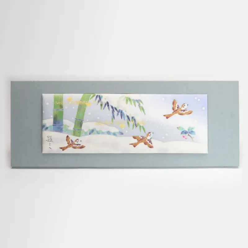 Bamboo & Sparrows Art Panel – Kaga Yuzen Dyeing By Kenzo Makino 1