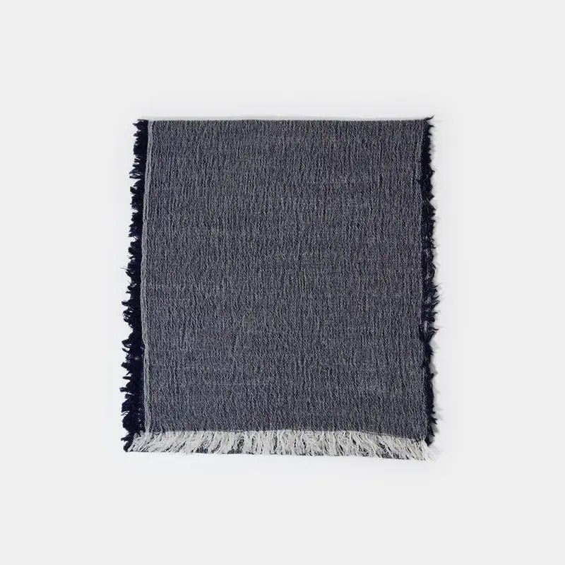 Banshu-Ori Cotton-Wool Scarf In Navy – Lightweight Stole By Fuji Gauze 1