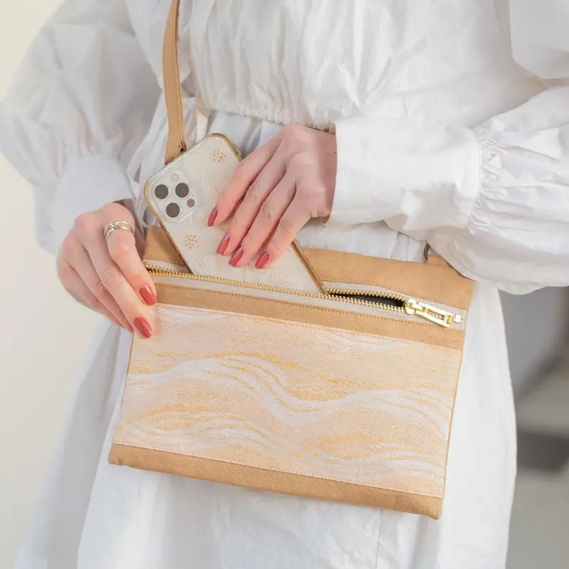 Beige Mont Blanc Clutch – Artisan Nishijin-Weave Accessory 1