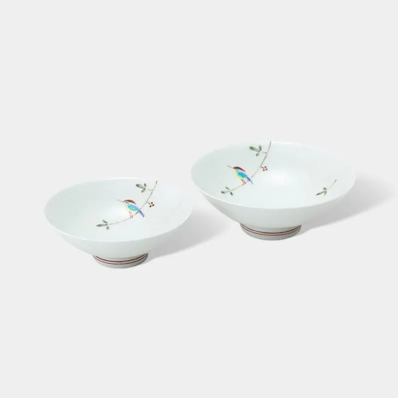 Birds On Branch Serving Bowl Pair – Artistic Hasami Yaki Stoneware By Saikai Toki 1