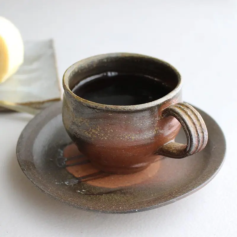 Bizen Ware Coffee Cup And Saucer Set – Handcrafted By Naoto Tsuneki 1