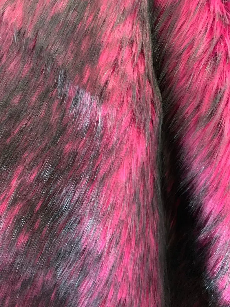 Black-And-Pink Heavy Shaggy Faux Fur – 60" Wide Thick Animal-Print Fabric 1