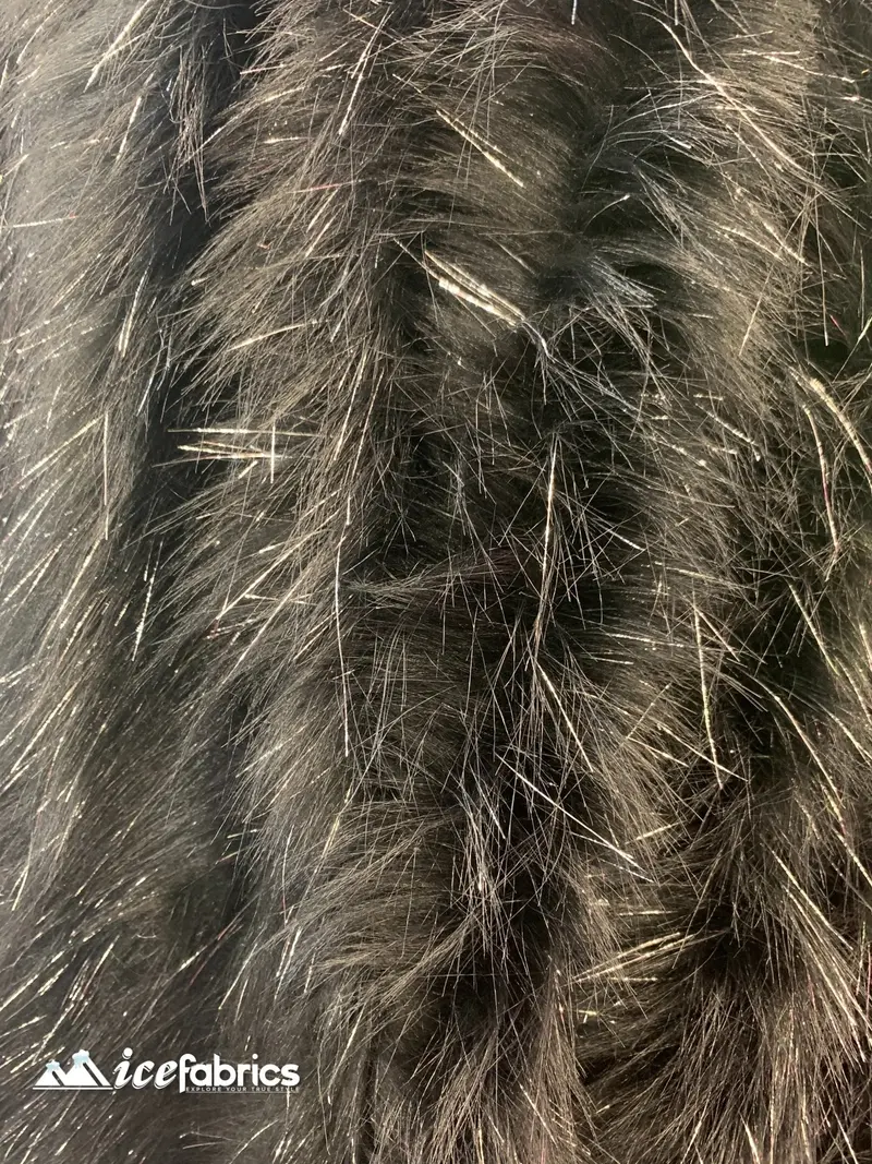 Black-And-Silver Dual-Tinsel Mongolian Faux Fur – Extra-Long Pile Yard Fabric 1