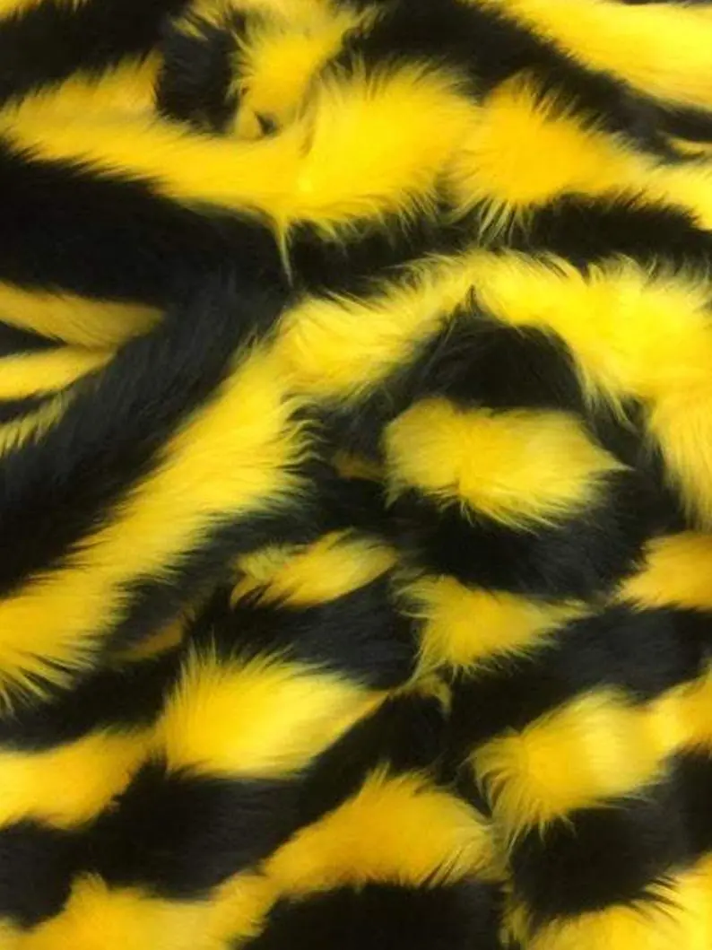 Black-And-Yellow Two-Tone Stripe Long-Pile Faux Fur Fabric – 60" Wide For Coats & Throws 1