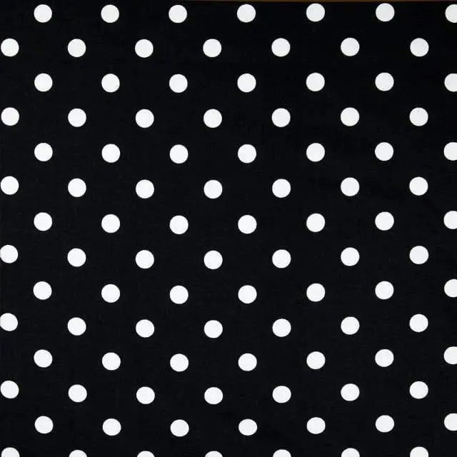 Black-Background Polka Dot Fabric – 1-Inch White Dots On Cotton-Poly Blend 1