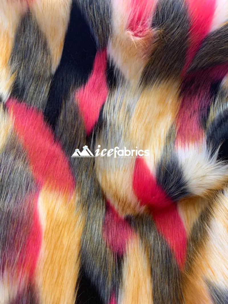 Black Brown Coral Gray Animal-Inspired Faux Fur Fabric By The Yard 1