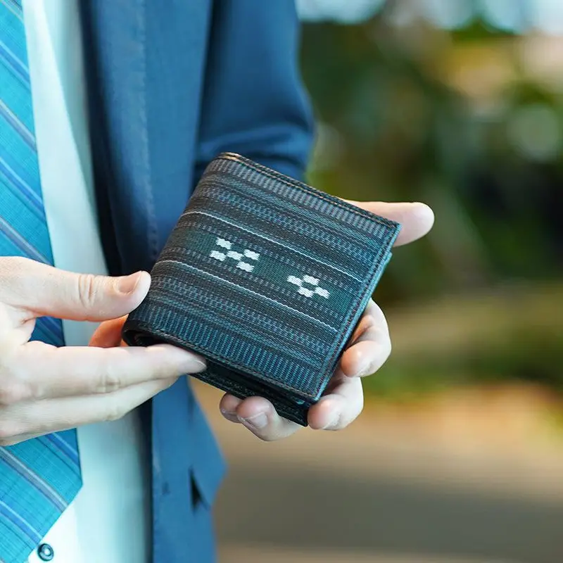 Black Folded Wallet 'Yassami' | Premium Yaeyama Minsah Craftsmanship | Azamiya 1
