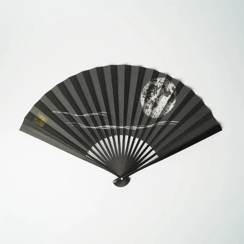 Black Full Moon Hand Fan With Silver Leaf – Elegant Japanese Fan 1