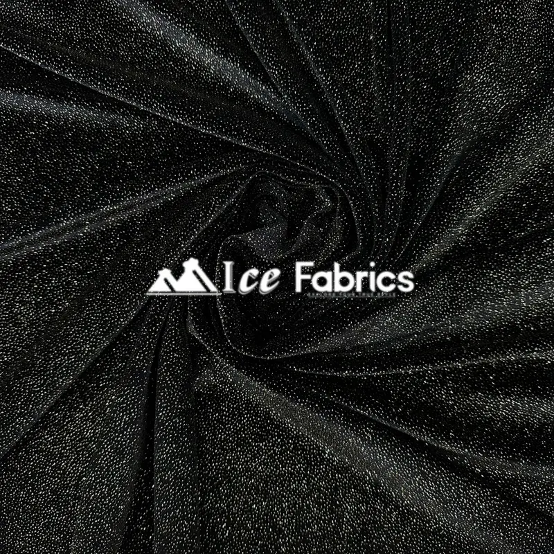 Black & Gold Glitter Stretch Velvet Fabric – Elegant Velvetglow Spandex Textile 1