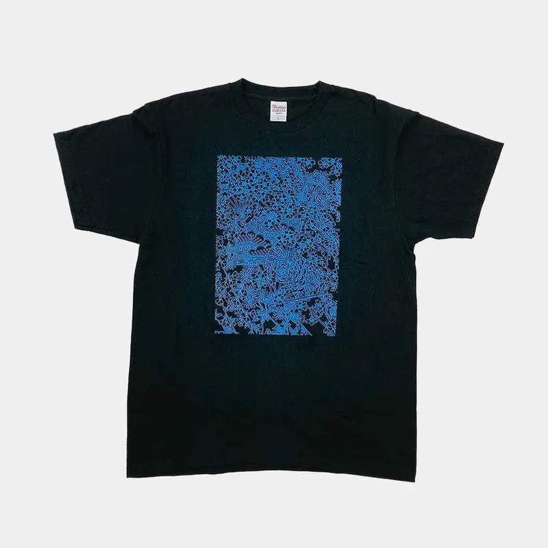 Black Hand Fan T-Shirt – Kaga Yuzen Dyed Cotton (One Size) 1