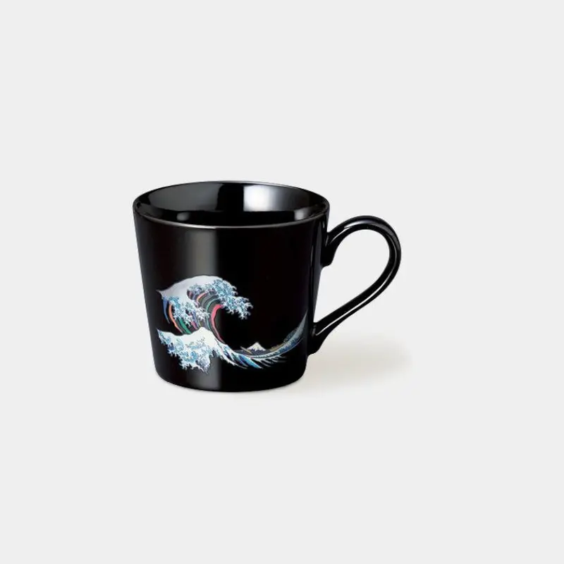 Black Hokusai-Inspired Ceramic Mug – Premium Mino Ware By Marumo Takagi 1