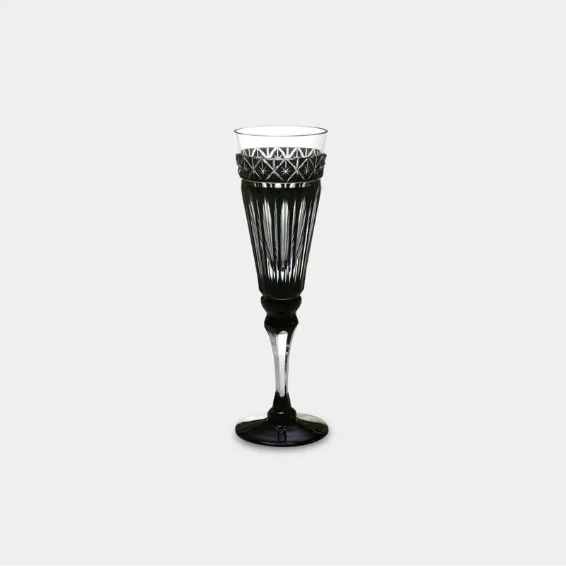 Black Kiriko Champagne Flute | Hand-Cut Satsuma Glass | Premium Paulownia Packaging 1
