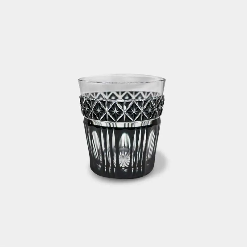 Black Kiriko Vintage-Style Glass | Authentic Satsuma Cut Technique | Paulownia Presentation Box 1