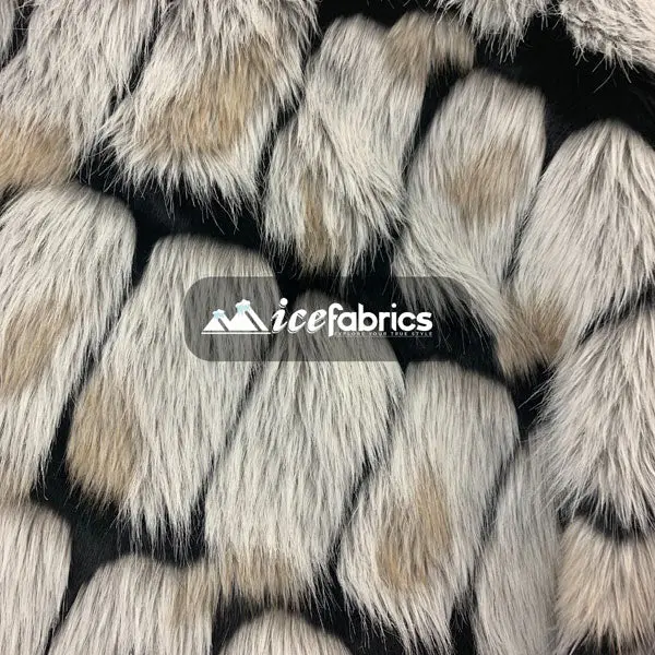 Black Long-Pile Faux Fur With Beige Rectangular Brick Pattern 1