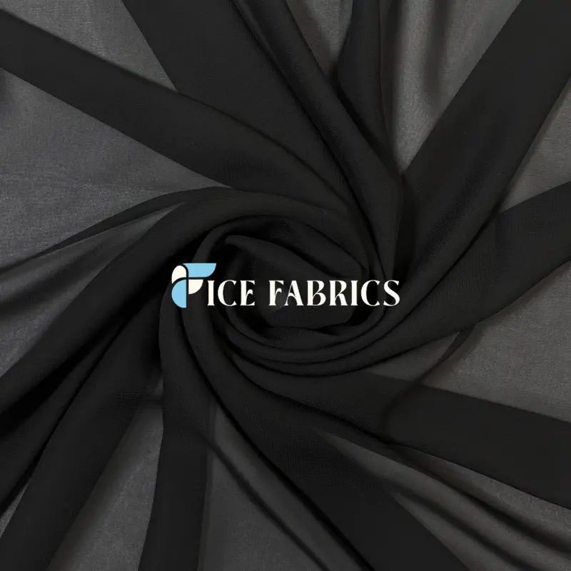 Black Mia Chiffon Fabric – 60-Inch Wide Ultra-Soft Sheer Material 1