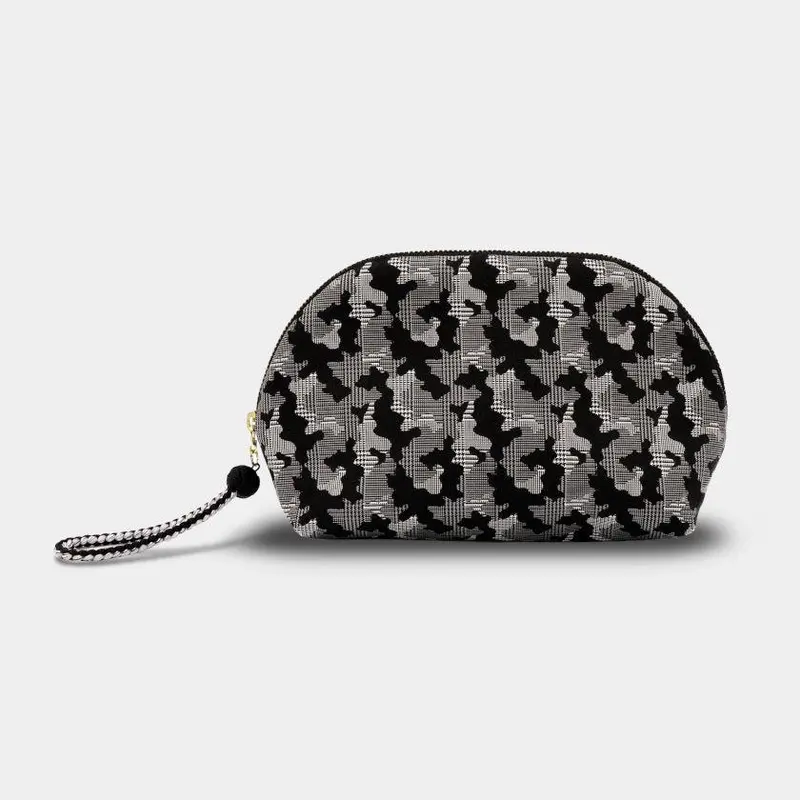 Black Nishijin Silk Shell-Shaped Pouch – Camouflage Glen Check With Kyoto Kumihimo Trim 1