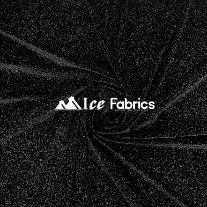 Black & Silver Glitter Stretch Velvet Fabric – Metallic Velvetglow Spandex Blend 1