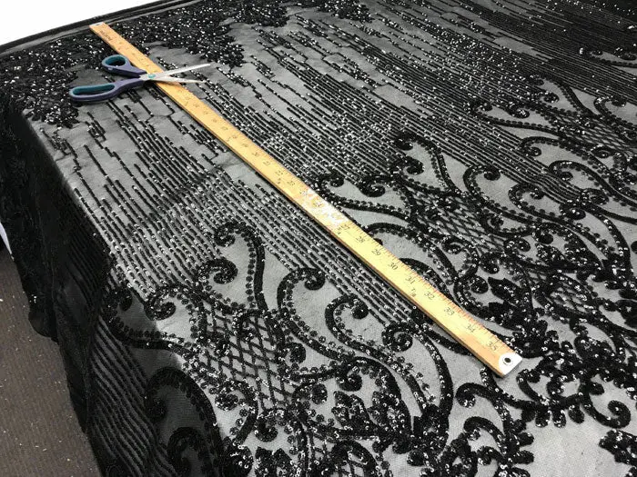 Black Stretch Sequin Fabric – Sleek 4-Way Spandex Yardage For Evening & Event Design 1