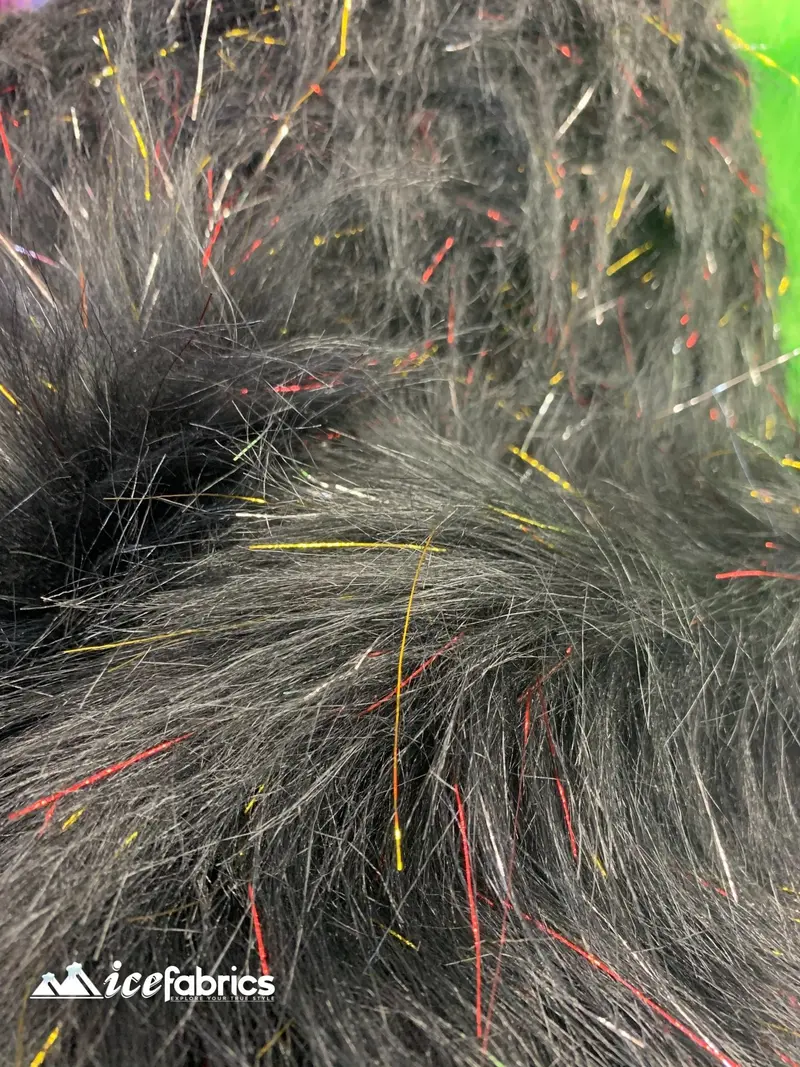 Black Tinsel-Embedded Long-Pile Mongolian Faux Fur Fabric – Sold By The Yard 1