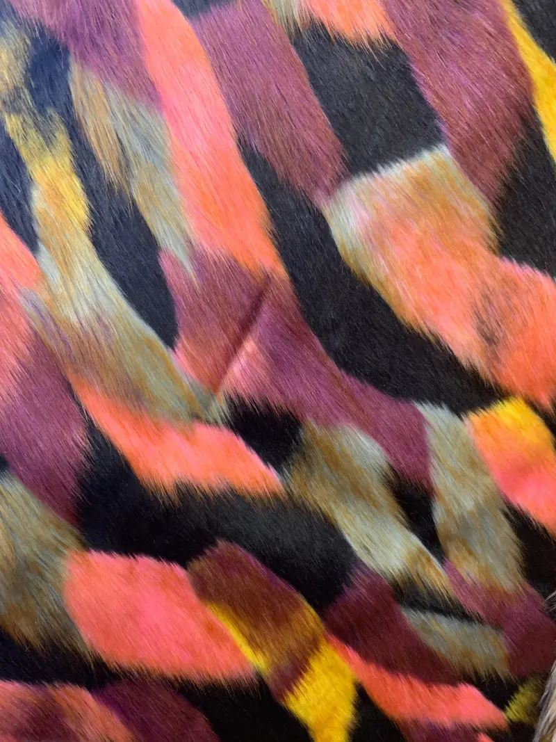 Black Yellow Coral Animal-Print Faux Fur Fabric By The Yard 1