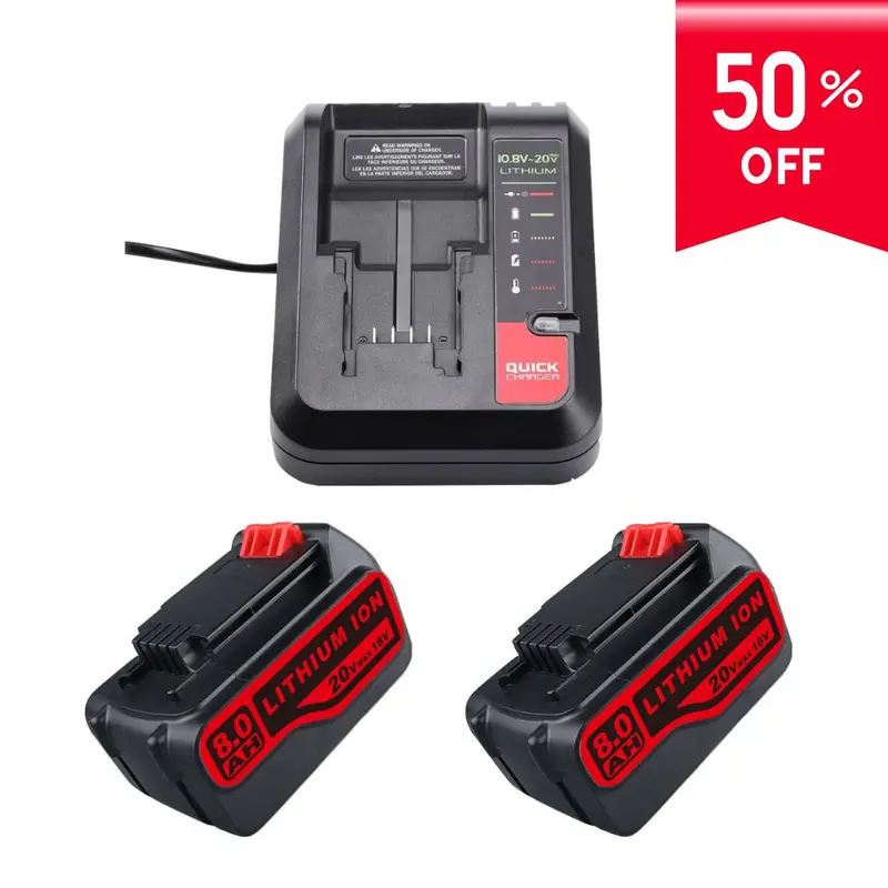 Black+Decker 20V 8.0Ah Lbxr20 Li-Ion Replacement Battery (2-Pack) + Pcc692L Fast Charger With 2A Output For 20V Cordless Tools 1