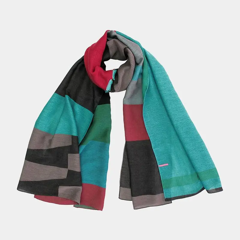 Blue 2 Layered Scarf – Banjū-Orī Jacquard Weave By Pols 1